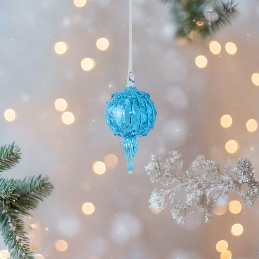 Blown Blue Glass Christmas Ornament