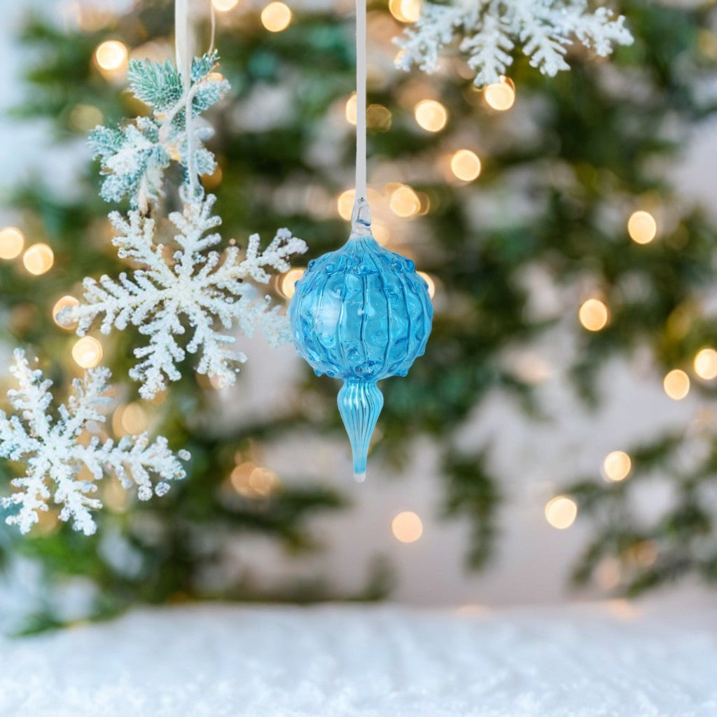 Blown Blue Glass Christmas Ornament