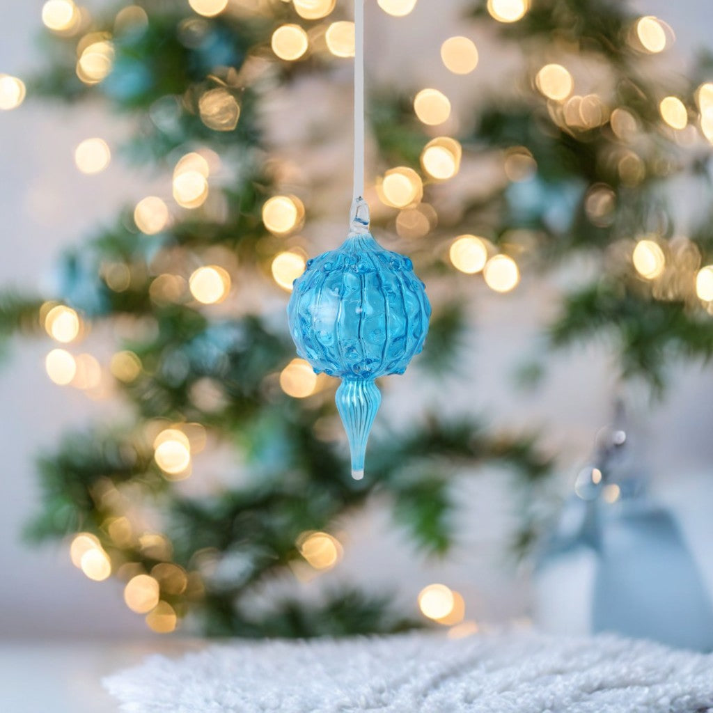 Blown Blue Glass Christmas Ornament