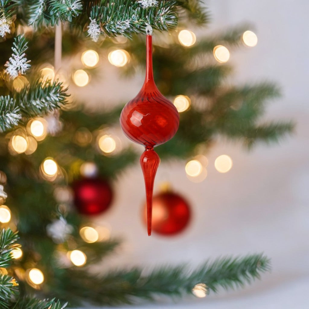 Hand Blown Red Glass Christmas Ornament