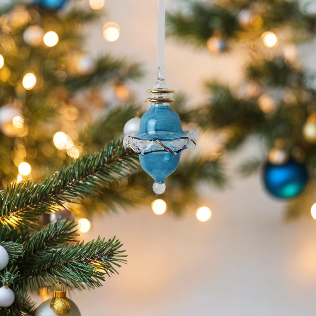 Blown Blue Glass Christmas Ornament