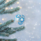 Blown Glass Christmas Ball Ornament with Blue Circles
