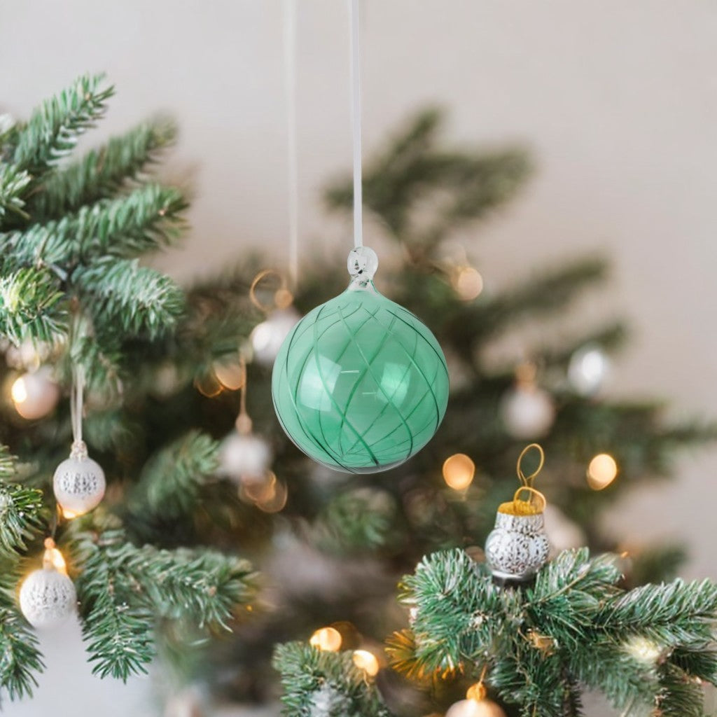 Blown Green Glass Christmas Ball Ornament
