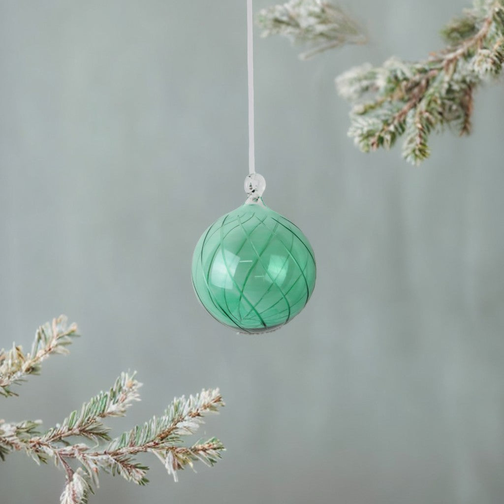 Blown Green Glass Christmas Ball Ornament