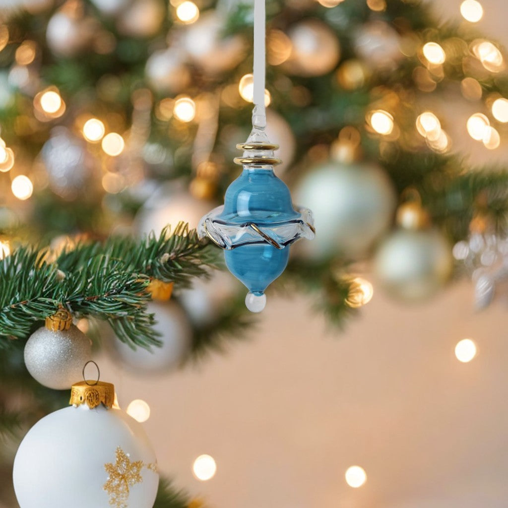 Blown Blue Glass Christmas Ornament