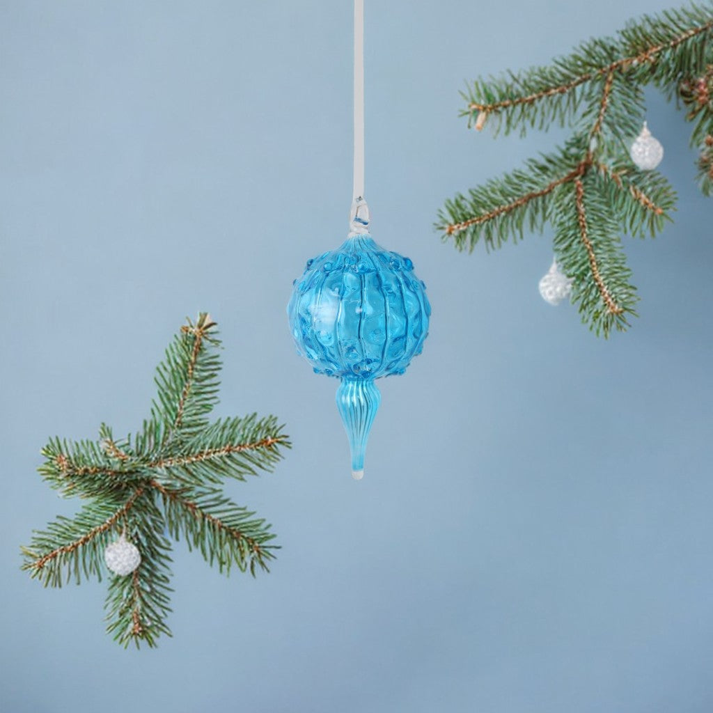 Blown Blue Glass Christmas Ornament