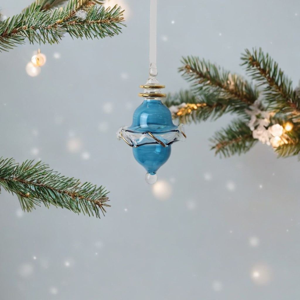 Blown Blue Glass Christmas Ornament