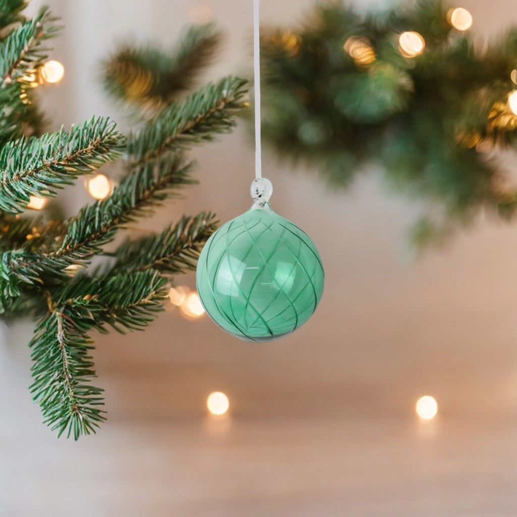 Blown Green Glass Christmas Ball Ornament