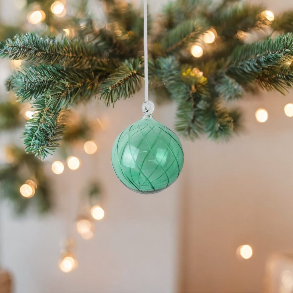 Blown Green Glass Christmas Ball Ornament