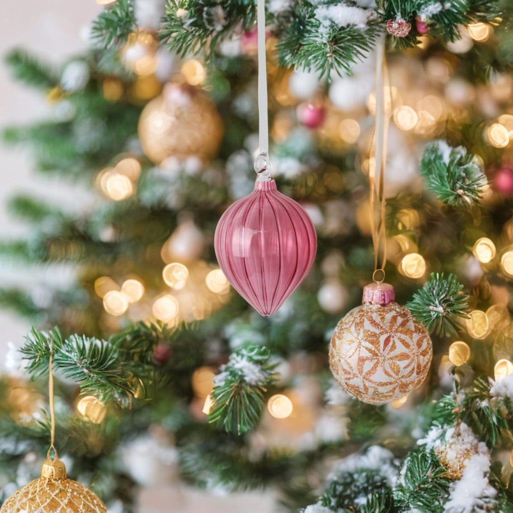 Pink Blown Glass Christmas Ornament