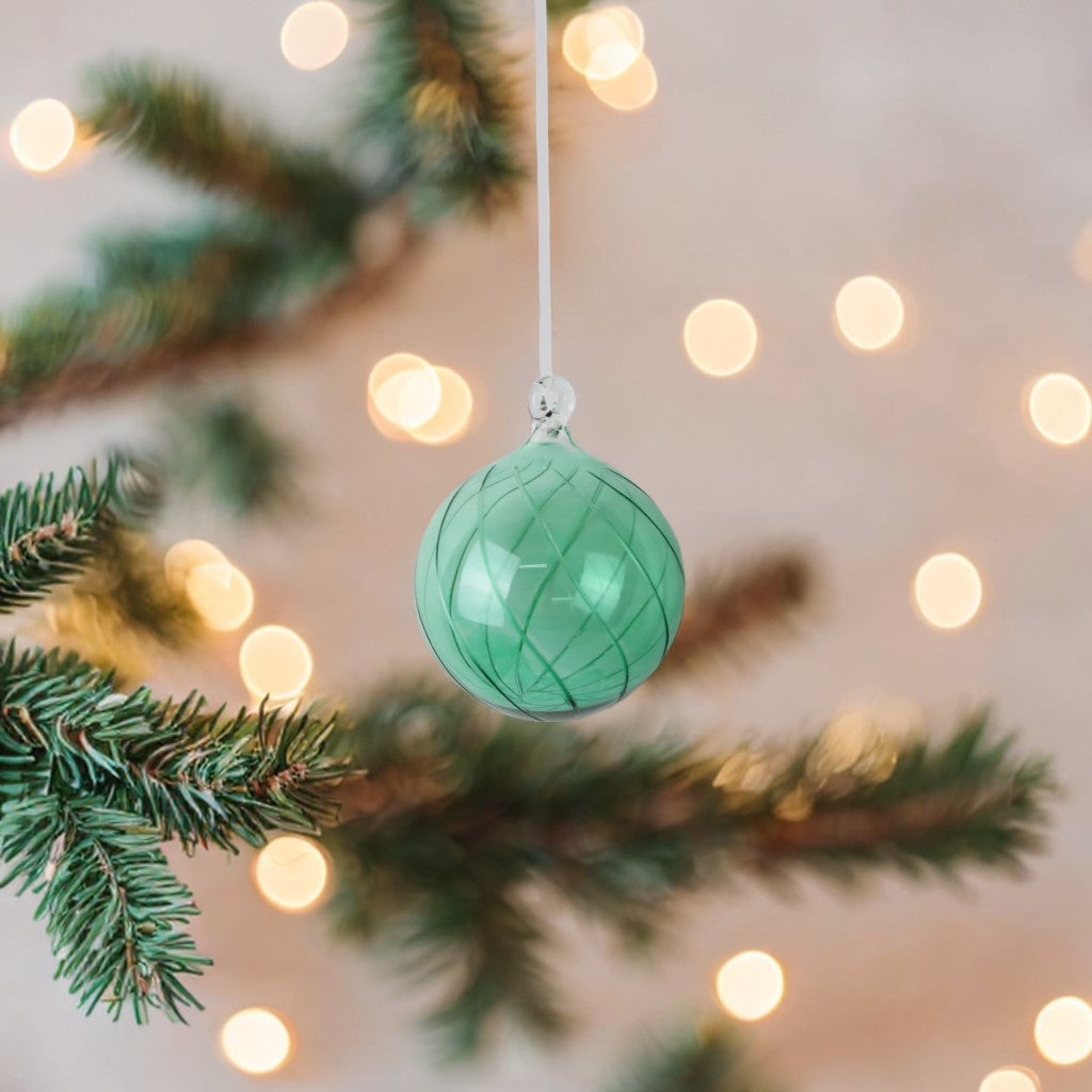 Blown Green Glass Christmas Ball Ornament
