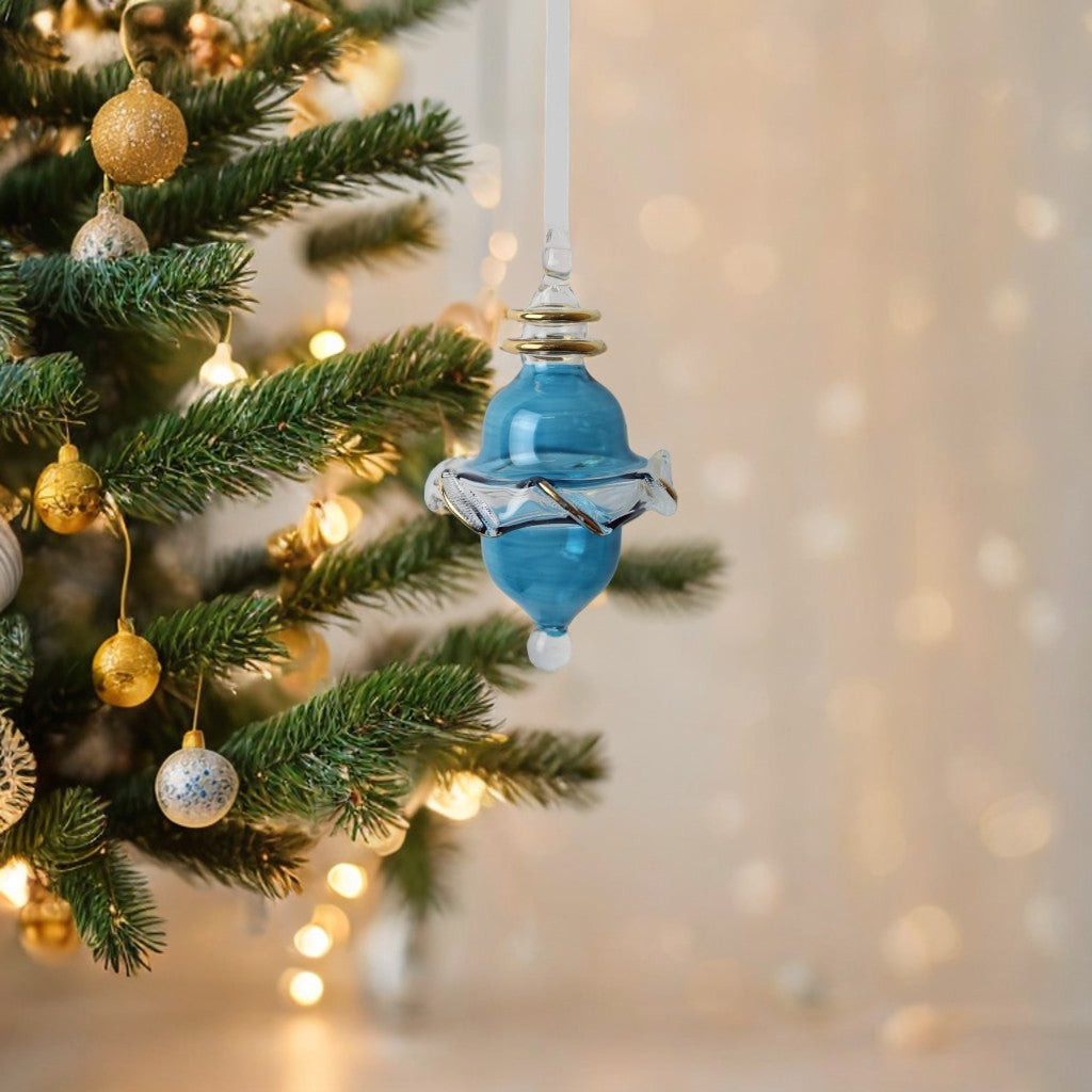 Blown Blue Glass Christmas Ornament
