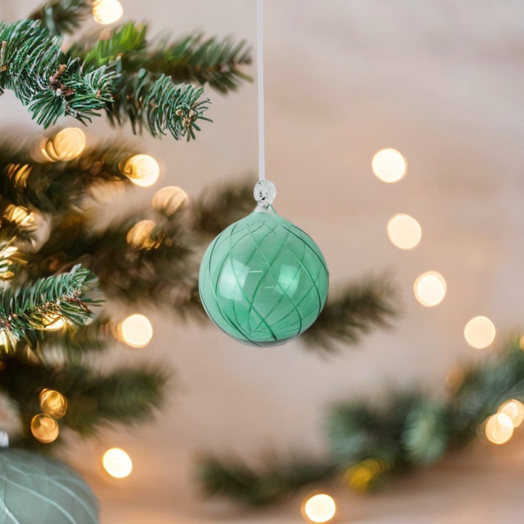 Blown Green Glass Christmas Ball Ornament