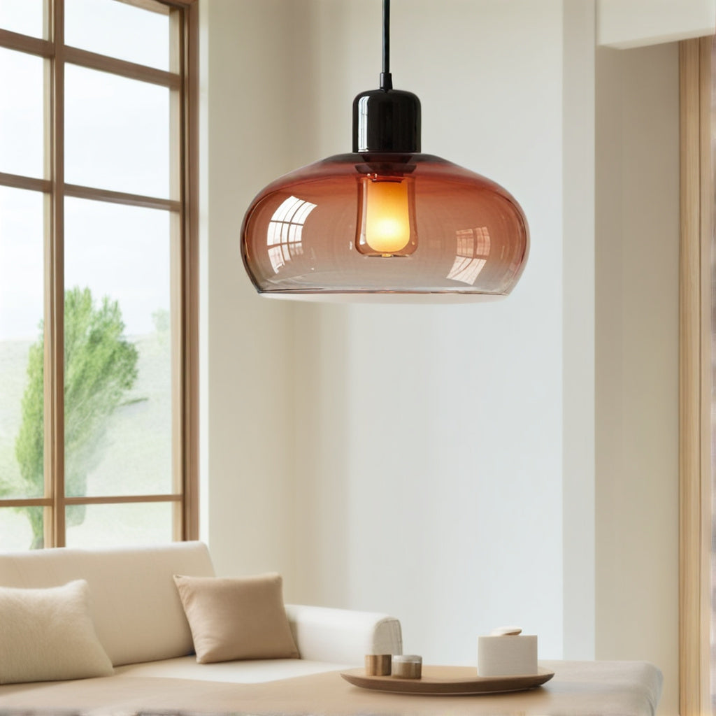 Handmade Amber Glass Dome Pendant Light