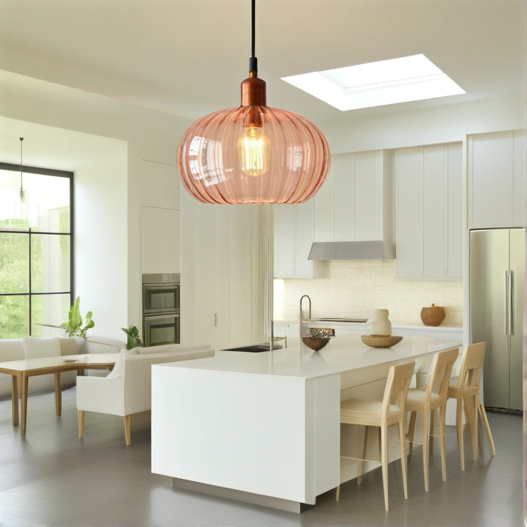 Handmade Ribbed Glass Pendant Light