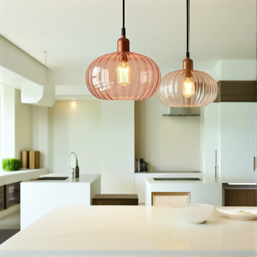 Handmade Ribbed Glass Pendant Light