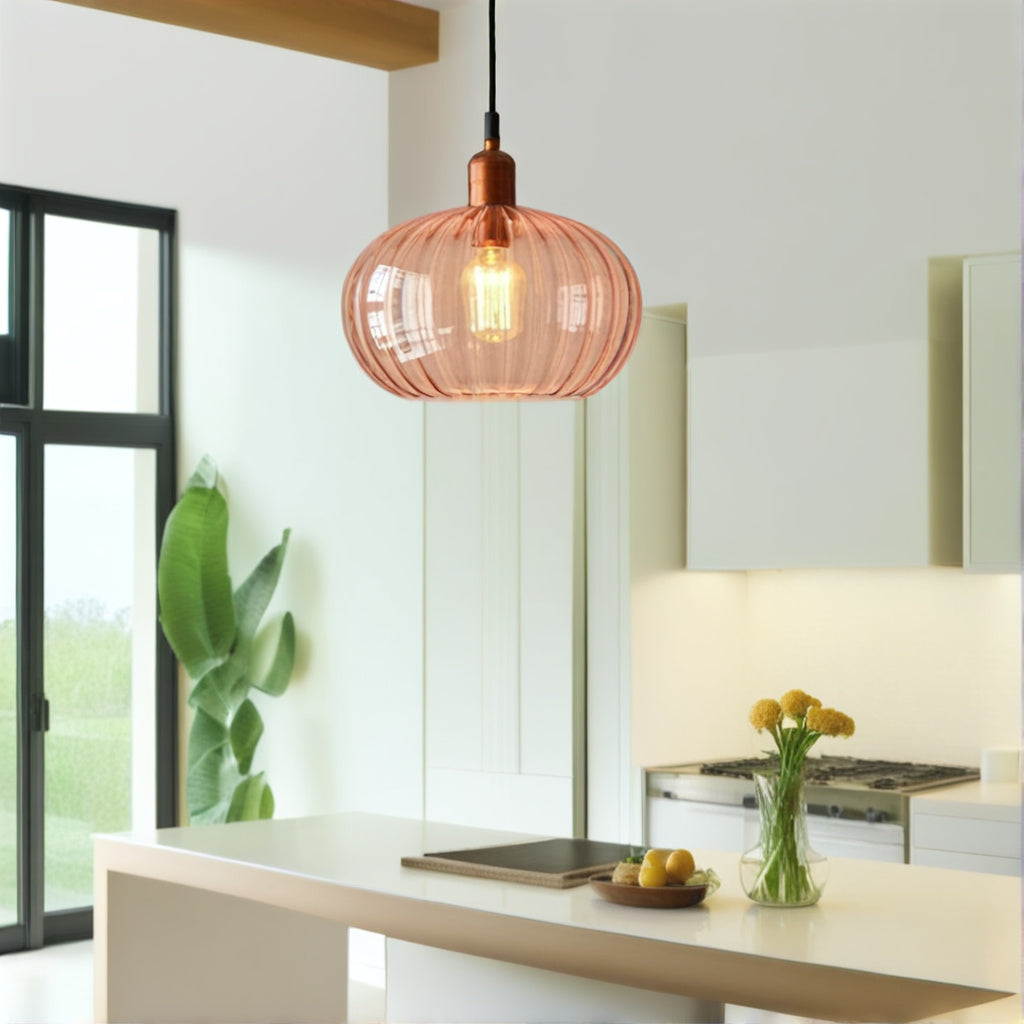 Handmade Ribbed Glass Pendant Light