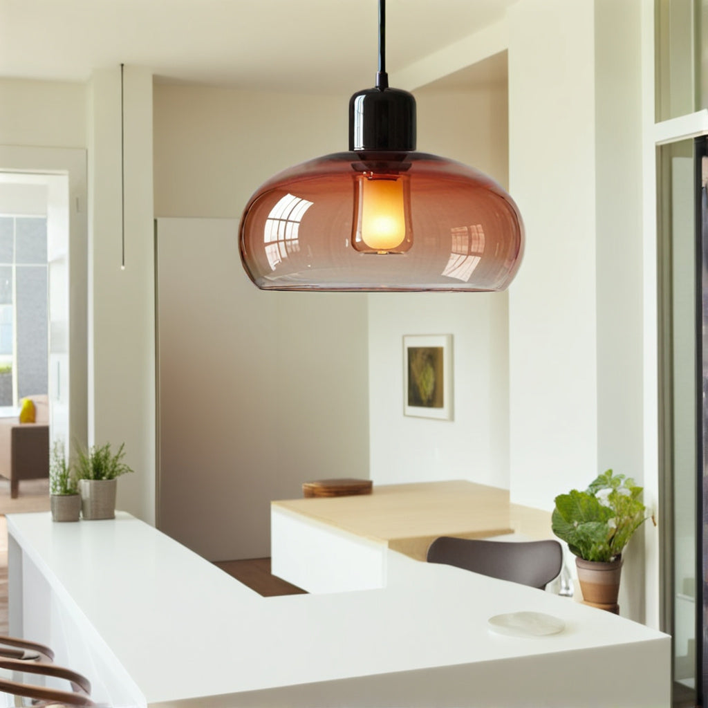 Handmade Amber Glass Dome Pendant Light