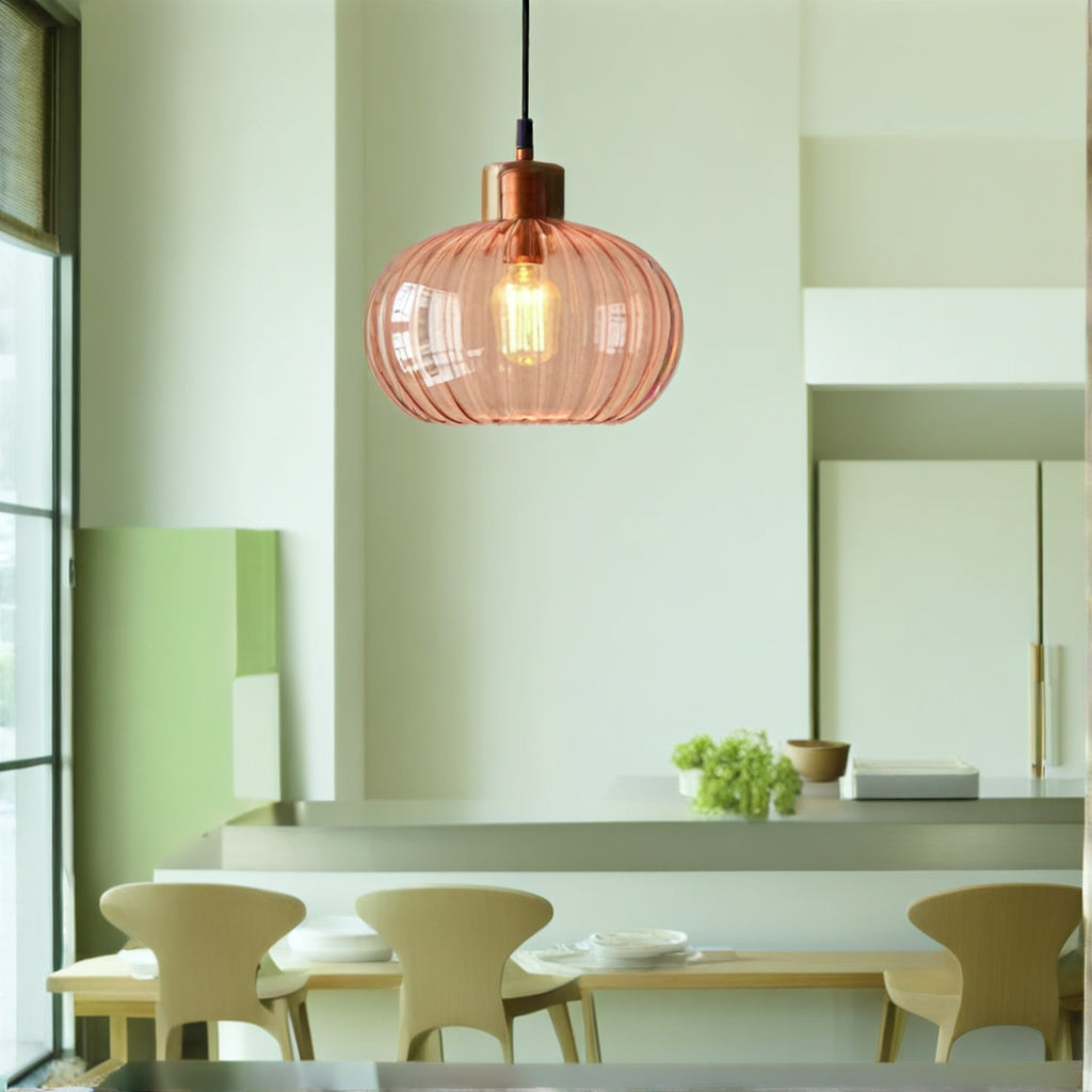 Handmade Ribbed Glass Pendant Light