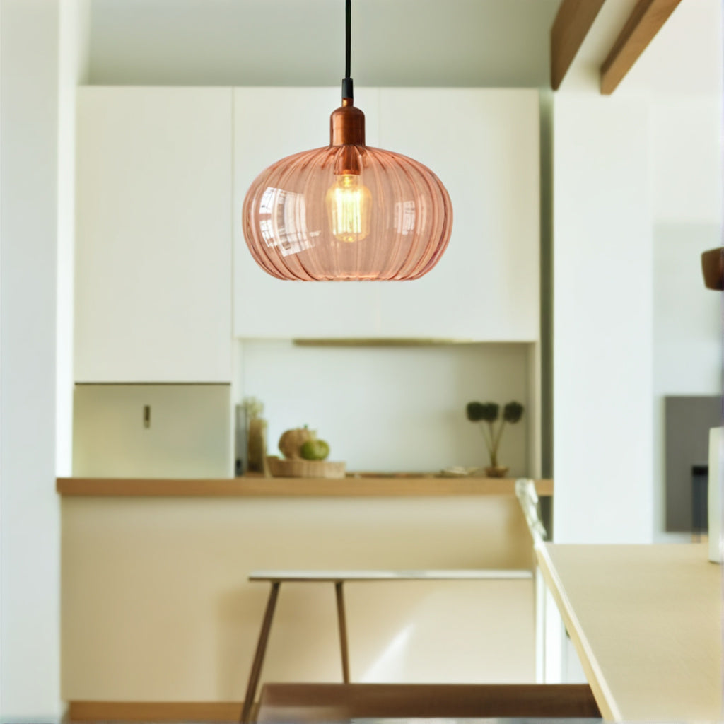 Handmade Ribbed Glass Pendant Light