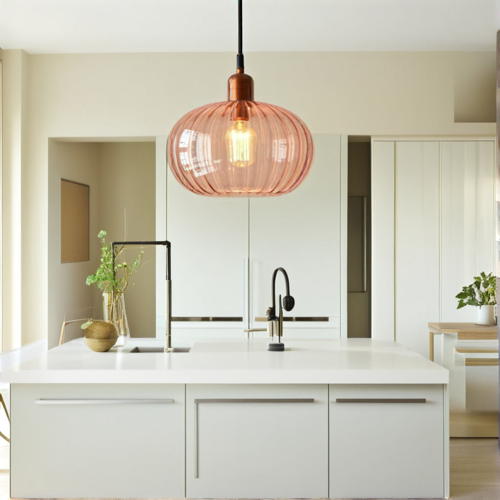 Handmade Ribbed Glass Pendant Light