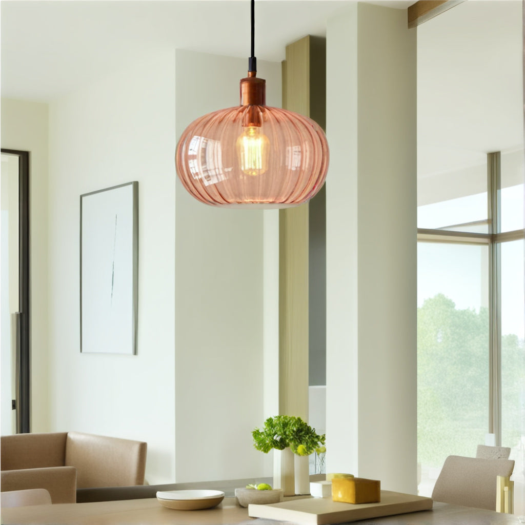 Handmade Ribbed Glass Pendant Light
